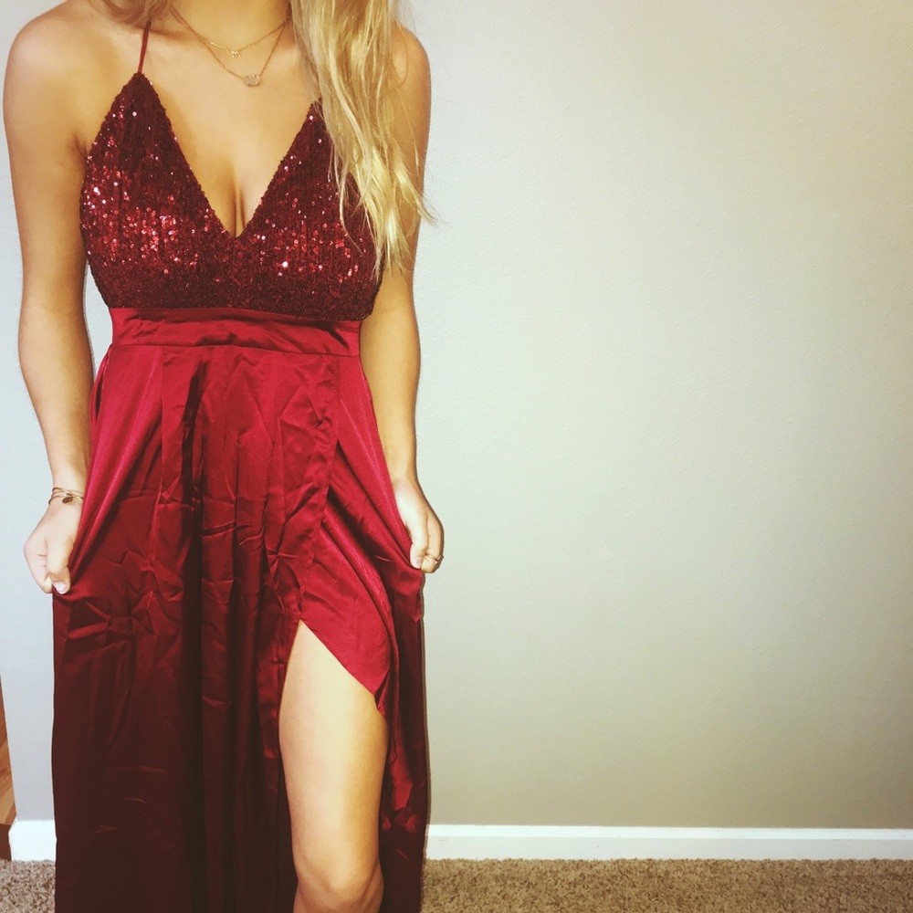 Red Satin Maxi / Prom Dress